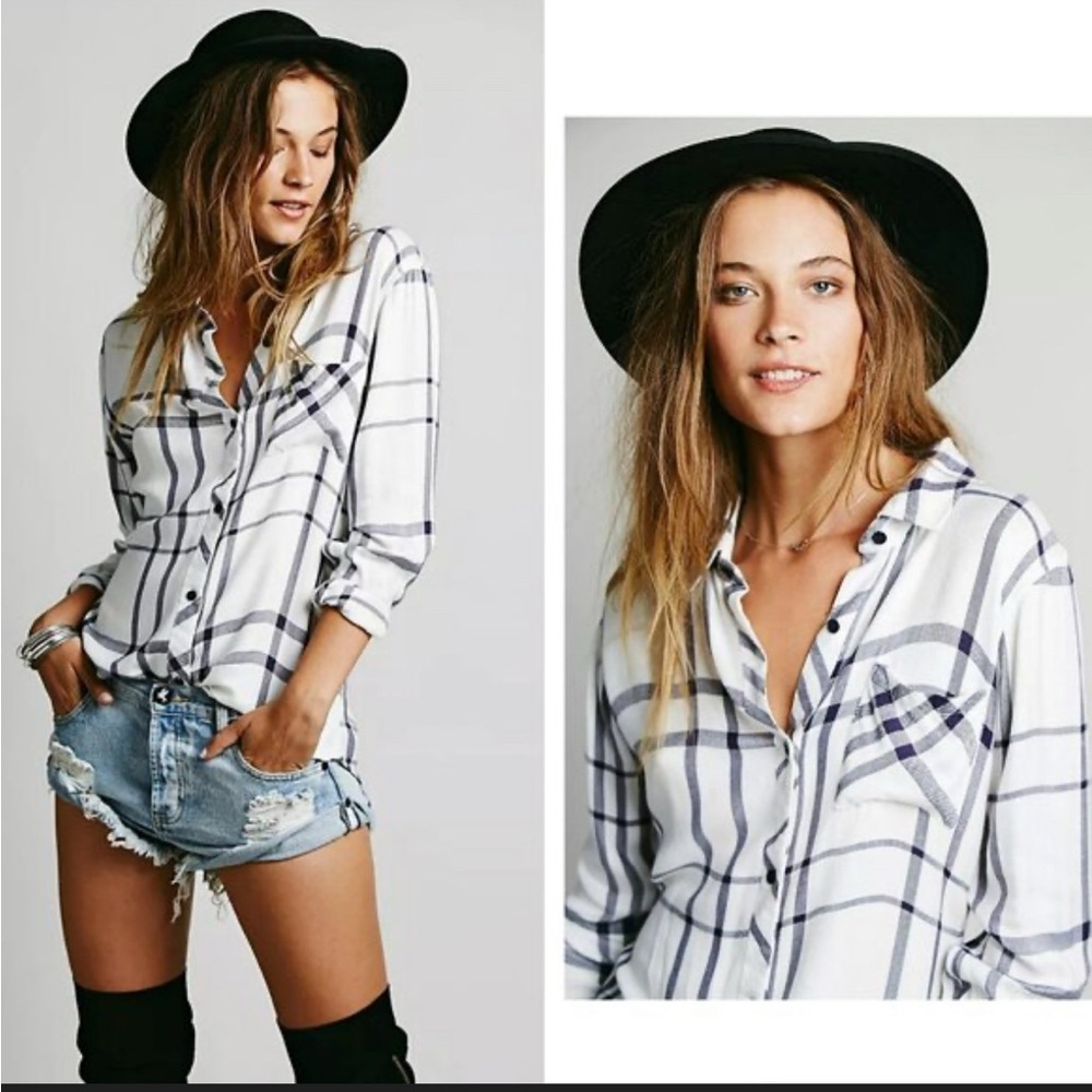 Rails x Free People “Draped in Plaid” Hunter Shirt in Cadet Blue - Small